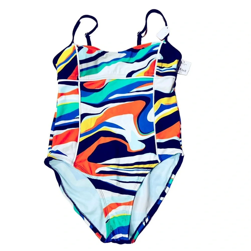 Speedo Swimsuit Multicolor Print Square Neck Size Medium